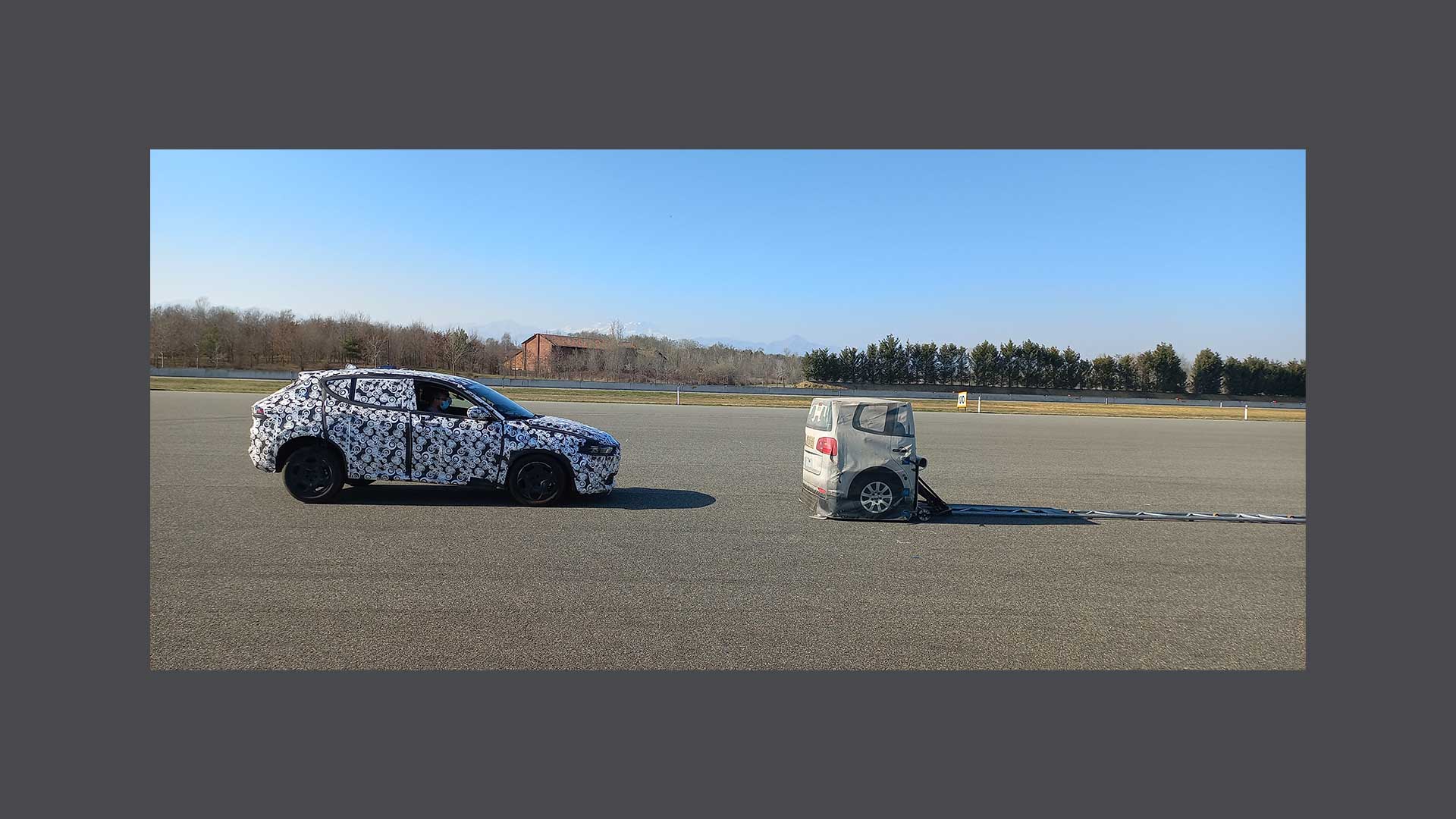 Photos of the execution of tests on a car on the track