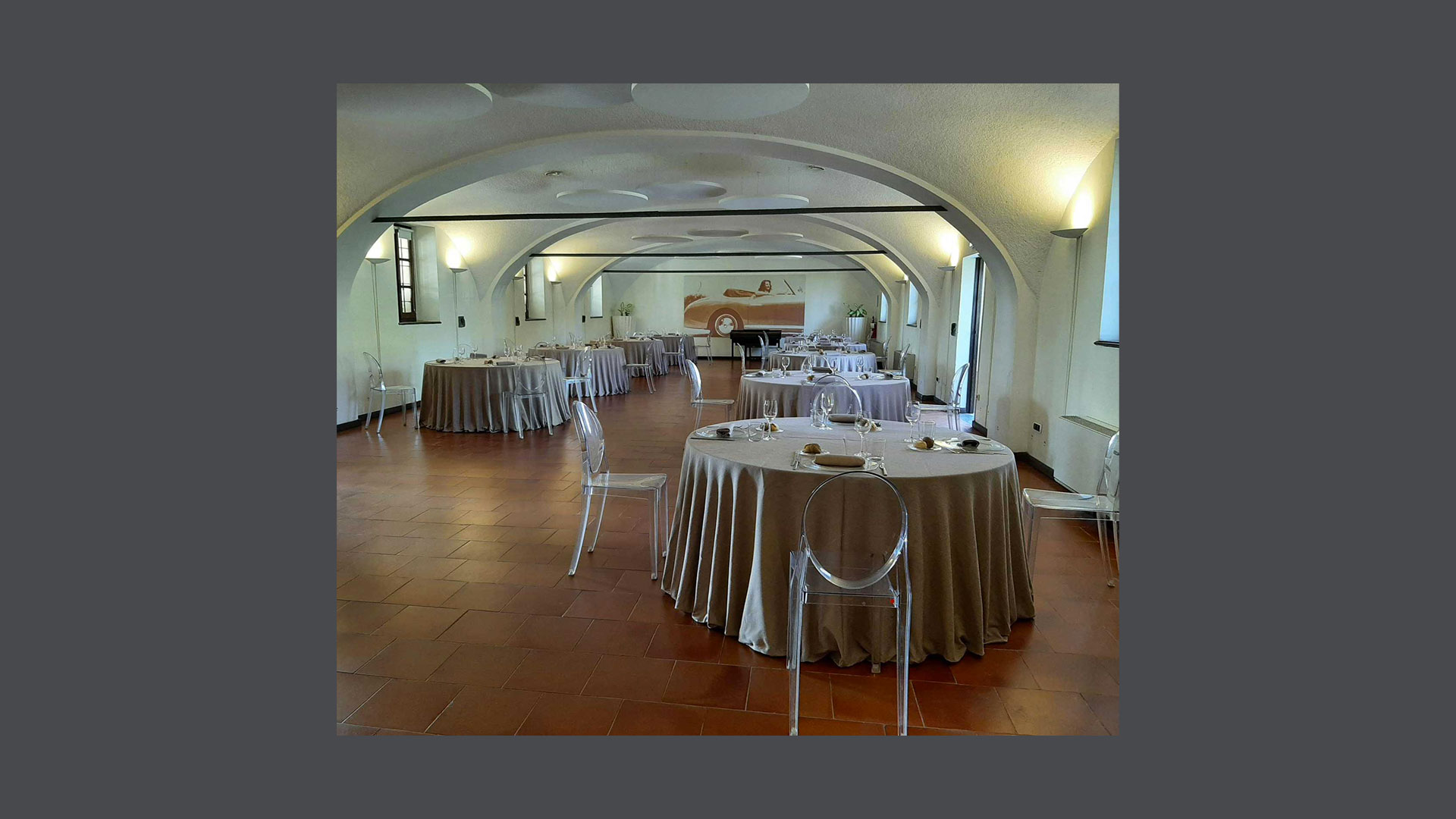 Photos of the Camino room furnished for catering services