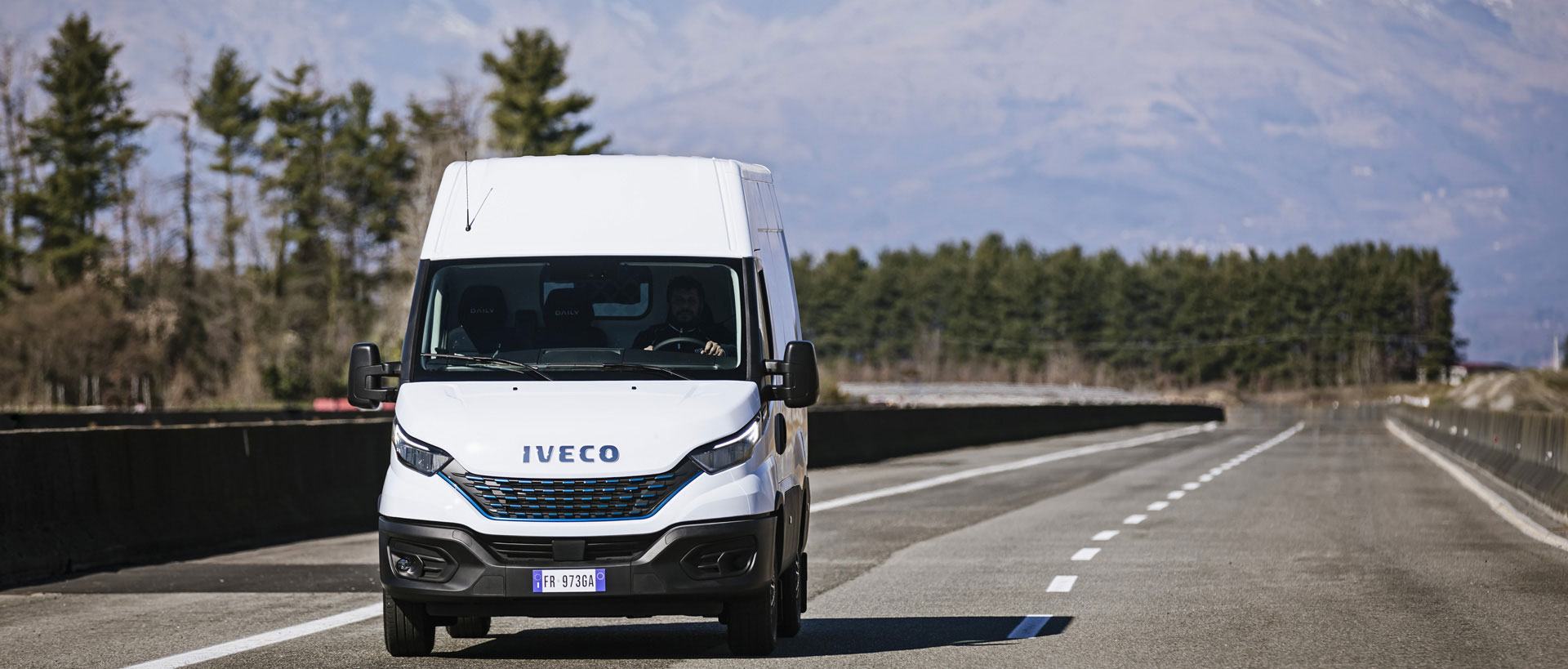 Photo of a white Iveco van on the Iveco Track