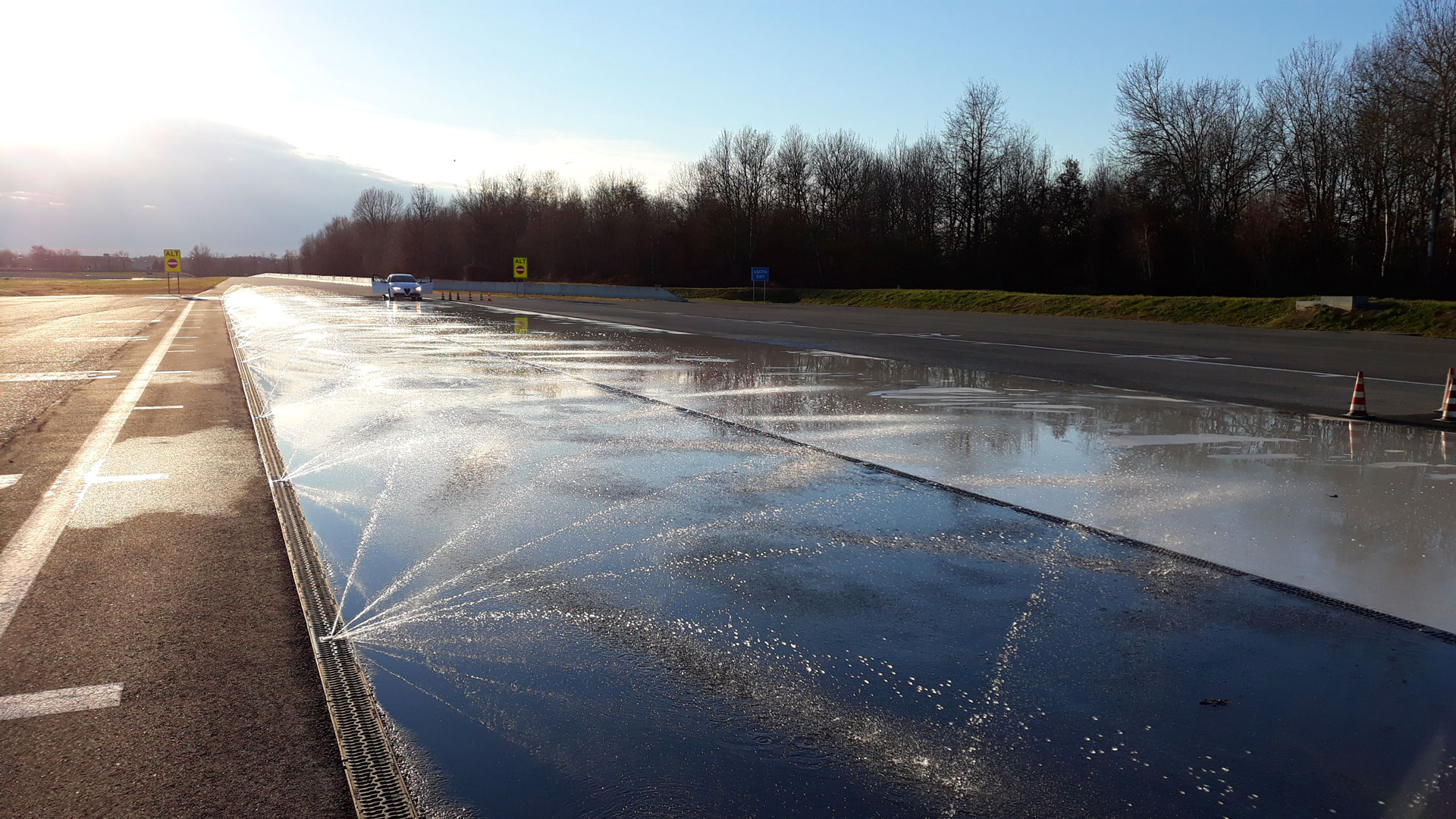 Photo of the wet section of the Low Mu Track to test braking under extreme conditions